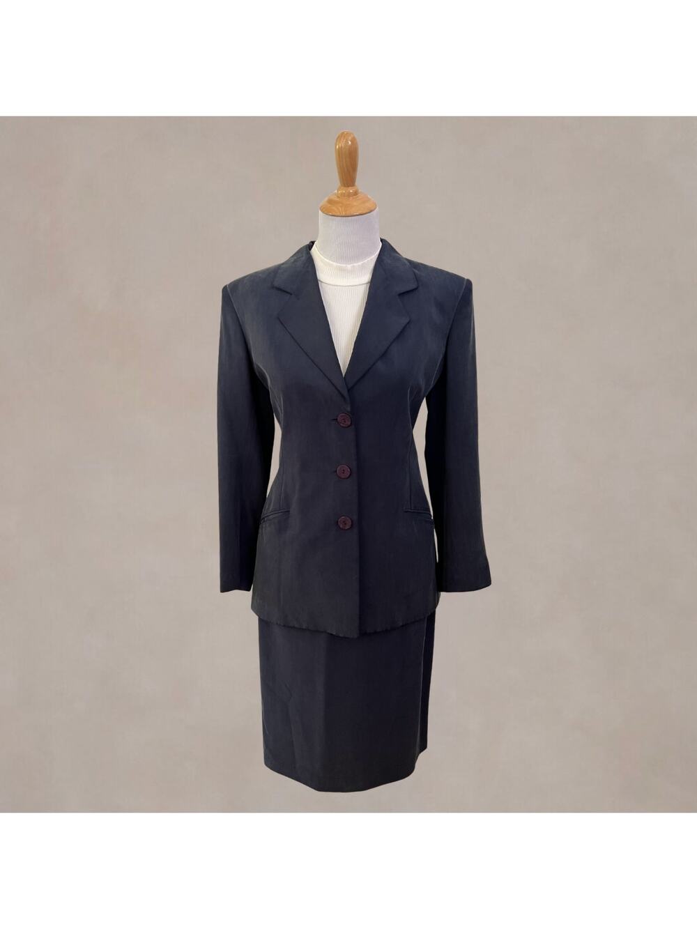 Vintage‎ 90s Jean Claude Paris Silk Skirt Blazer Suit 6 Blue Made in France